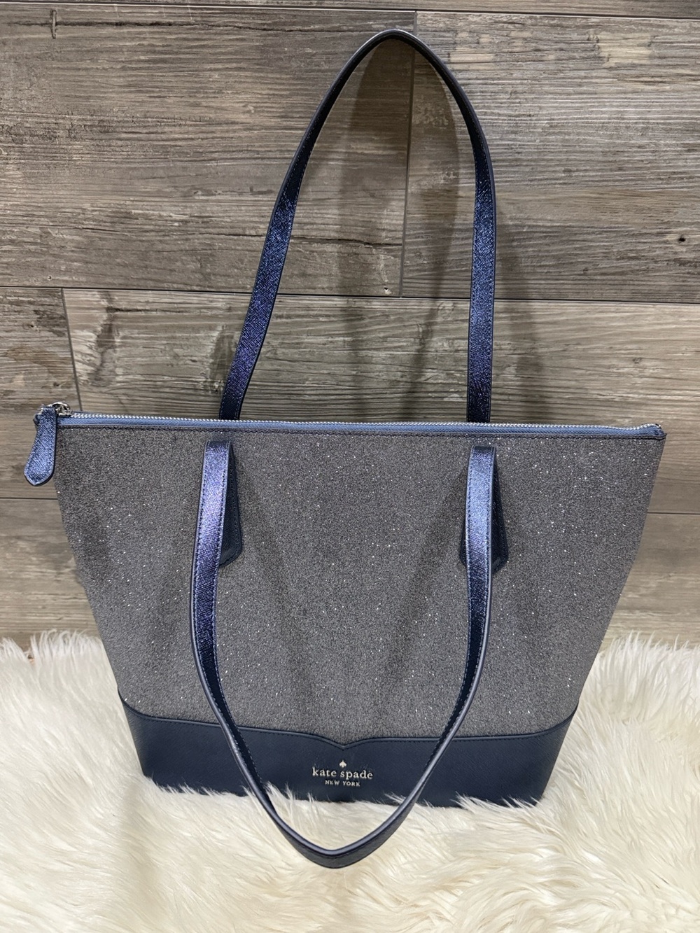 KATE SPADE Joeley Glitter Large Tote Dusk Navy Sparkle Shoulder Bag